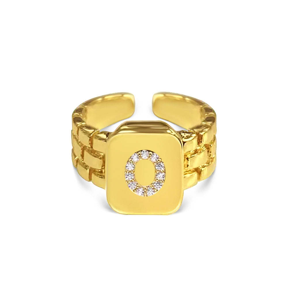 Gold Zircon A-Z Letter Women Ring - soufeeluk