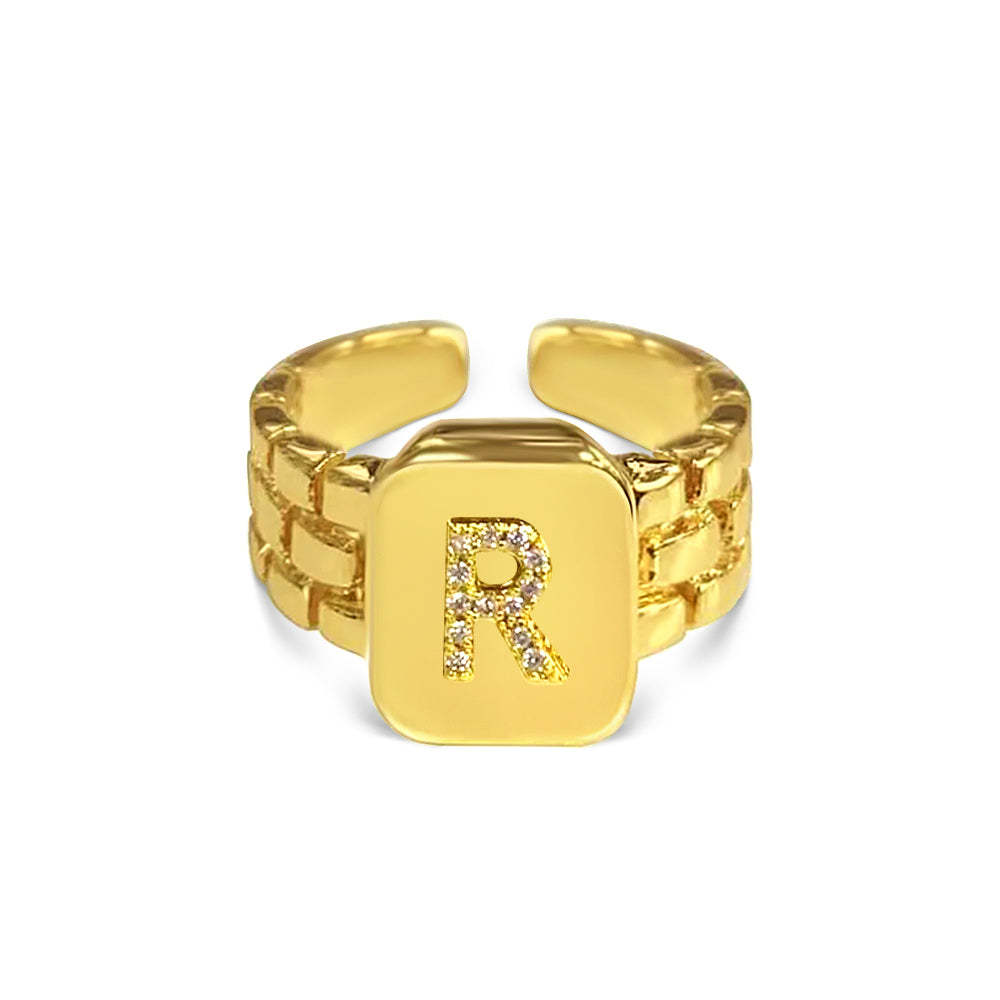 Gold Zircon A-Z Letter Women Ring - soufeeluk