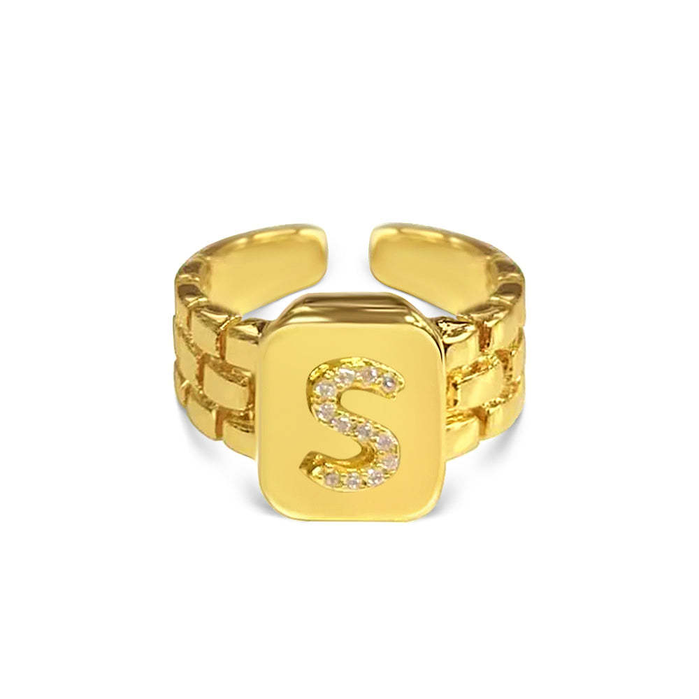 Gold Zircon A-Z Letter Women Ring - soufeeluk
