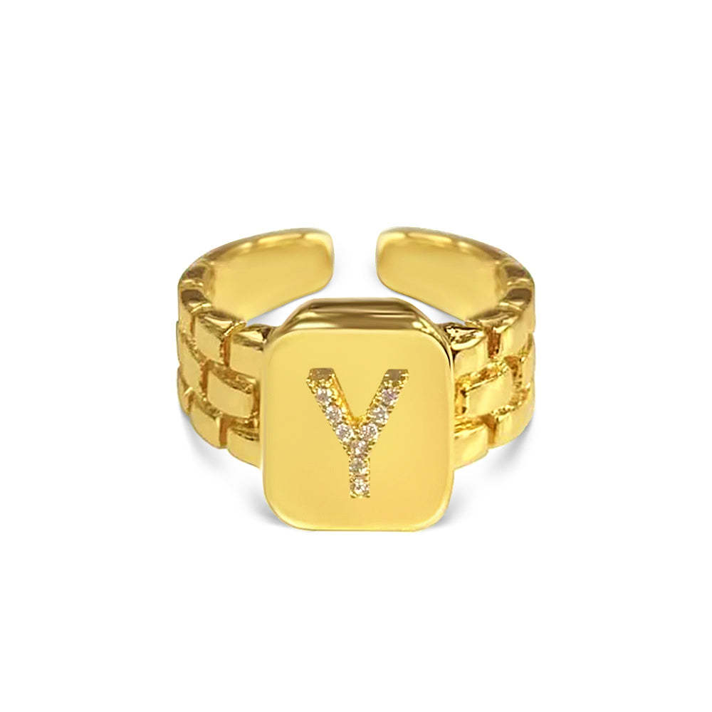 Gold Zircon A-Z Letter Women Ring - soufeeluk