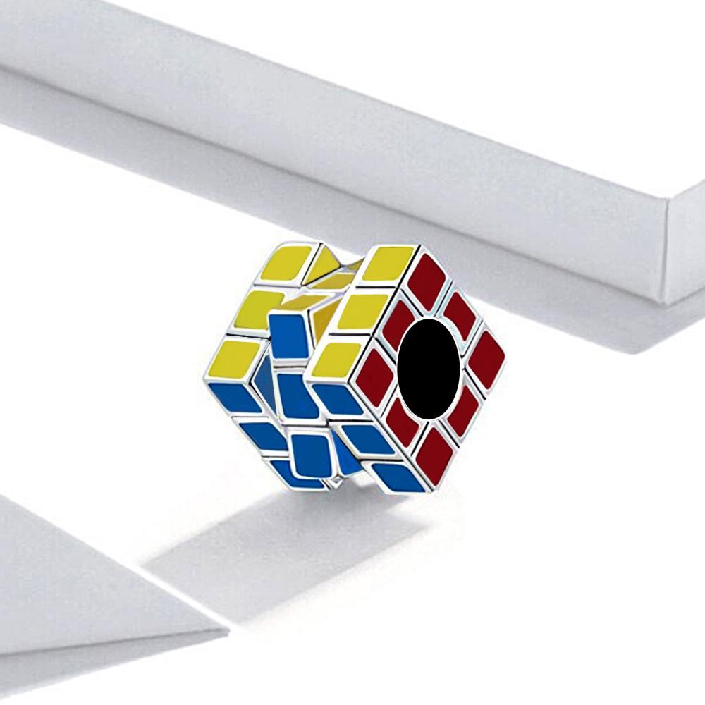 Colorful Puzzle Cube Charm Enamel Mini Cube Charm Bead Fine Jewellery Gift