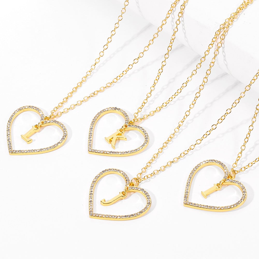 Unique Love Heart Zircon Letter Necklace Fashion Clavicle Chain Love Pendant - soufeeluk