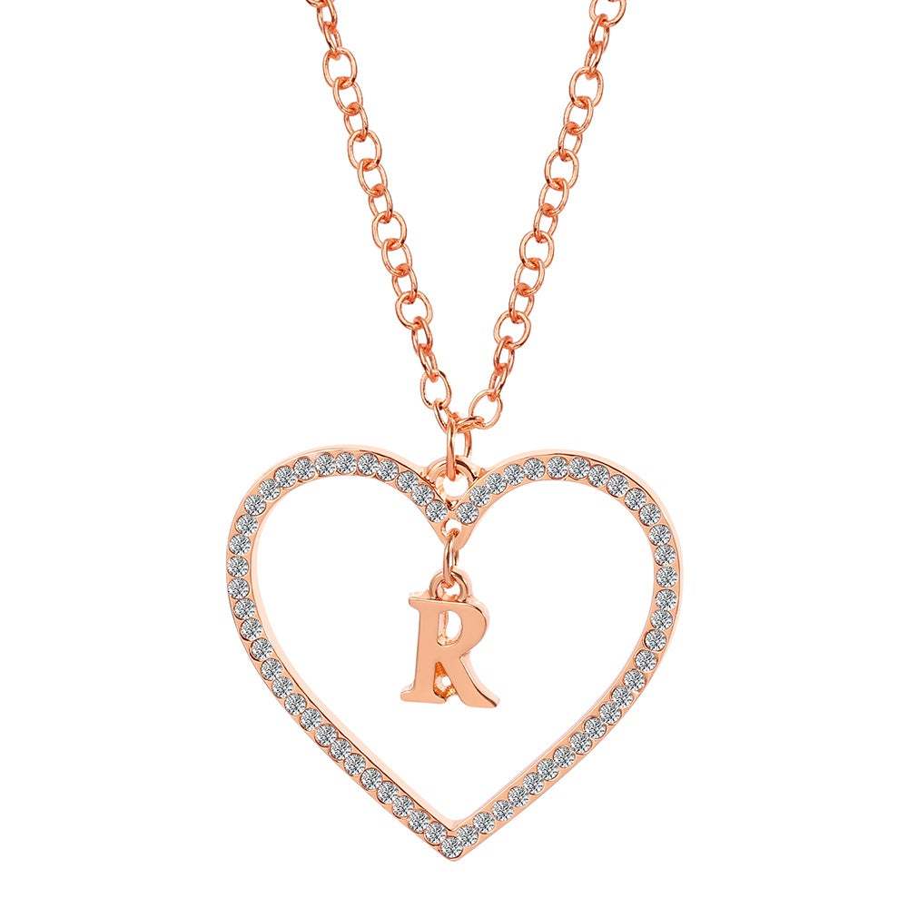 Unique Love Heart Zircon Letter Necklace Fashion Clavicle Chain Love Pendant - soufeeluk