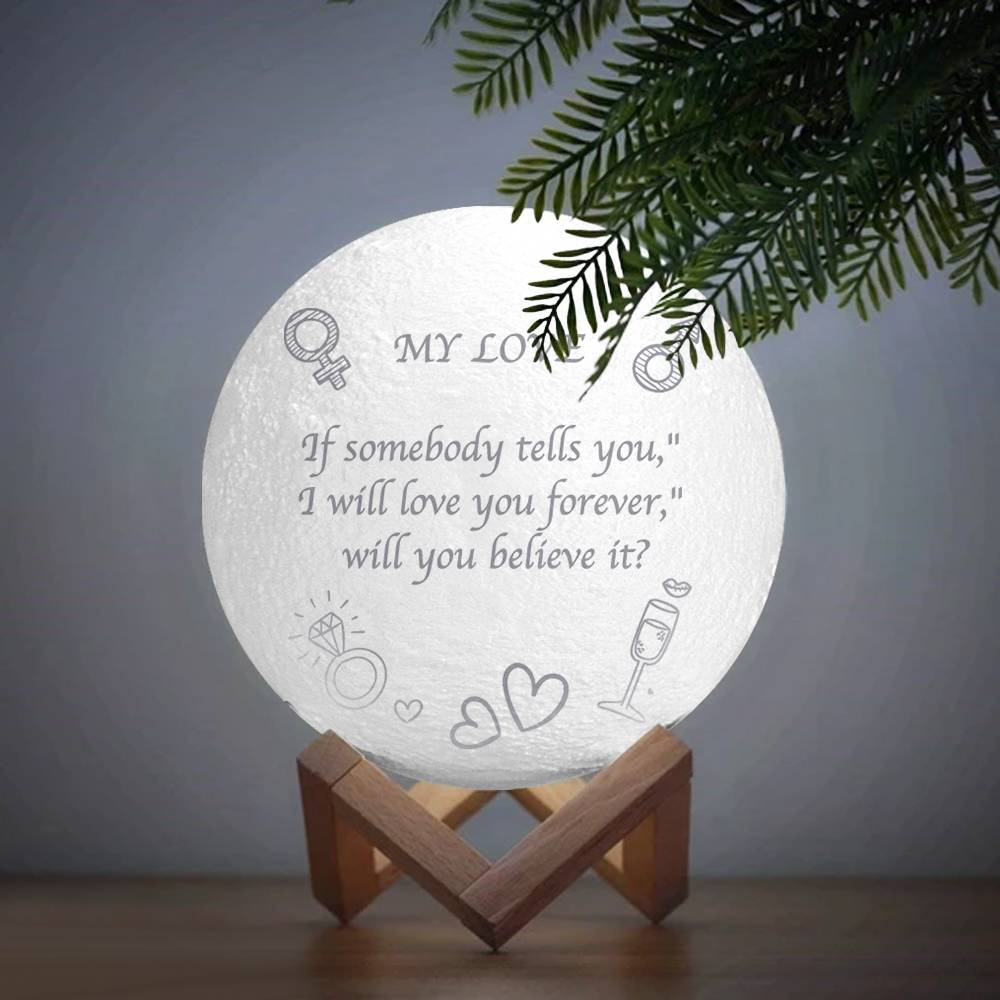 Photo Moon Lamp, Custom 3D Photo Light, Lamp Moon Love You - Touch Two Colors 15cm Available