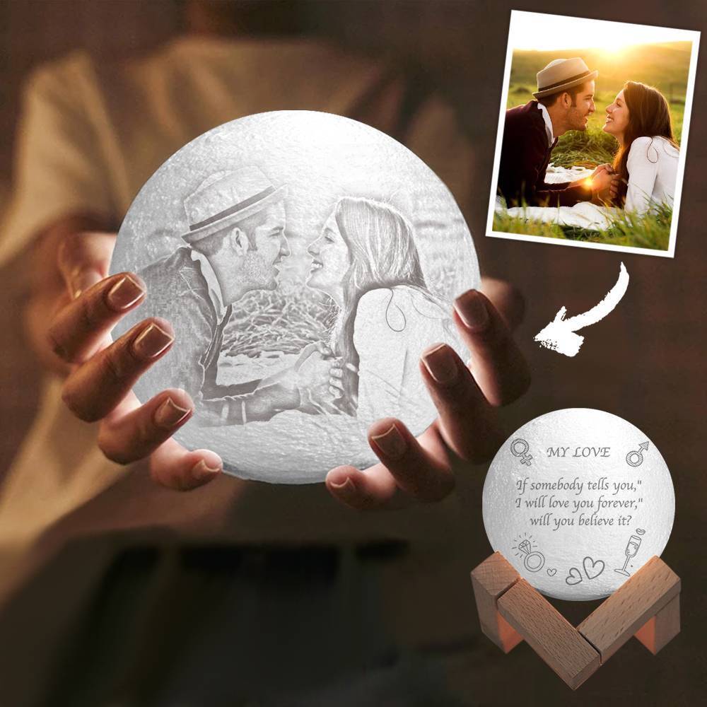Photo Moon Lamp, Custom 3D Photo Light, Lamp Moon Love You - Touch Two Colors 15cm Available