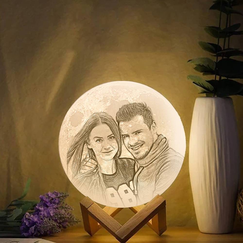 Photo Moon Lamp, Custom 3D Photo Light, Creative Gift - Tap Three Colors 15cm