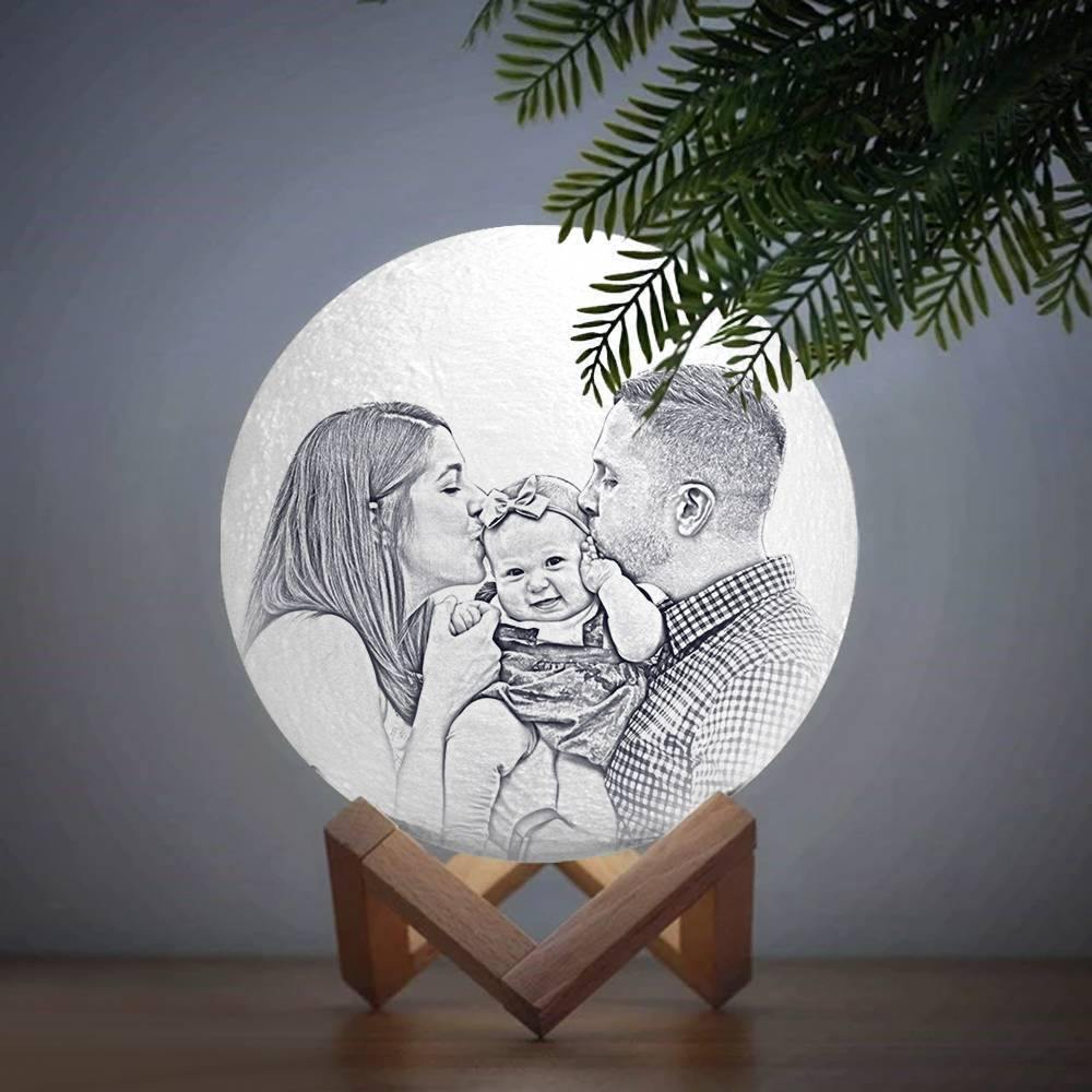 Photo Moon Lamp, Custom 3D Photo Light, Memorial Gift - Tap Three Colors 10-20cm Available - soufeelus