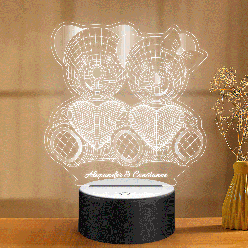 Personalised Acrylic Plaque Night Light with Lovely Bear Gift for Boyfriend Girfriend Valentine's Day - soufeeluk