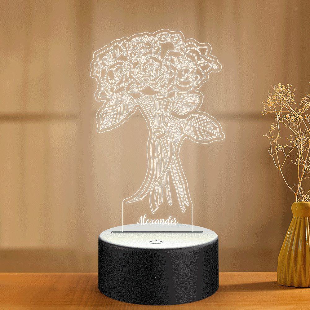 Custom Night Light with Rose Gift for Boyfriend Girfriend Valentine's Day - soufeeluk