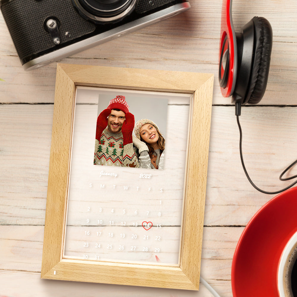 Custom Photo Calendar Led Lamp Personalised Picture Frame Nignt Light Gift - soufeeluk