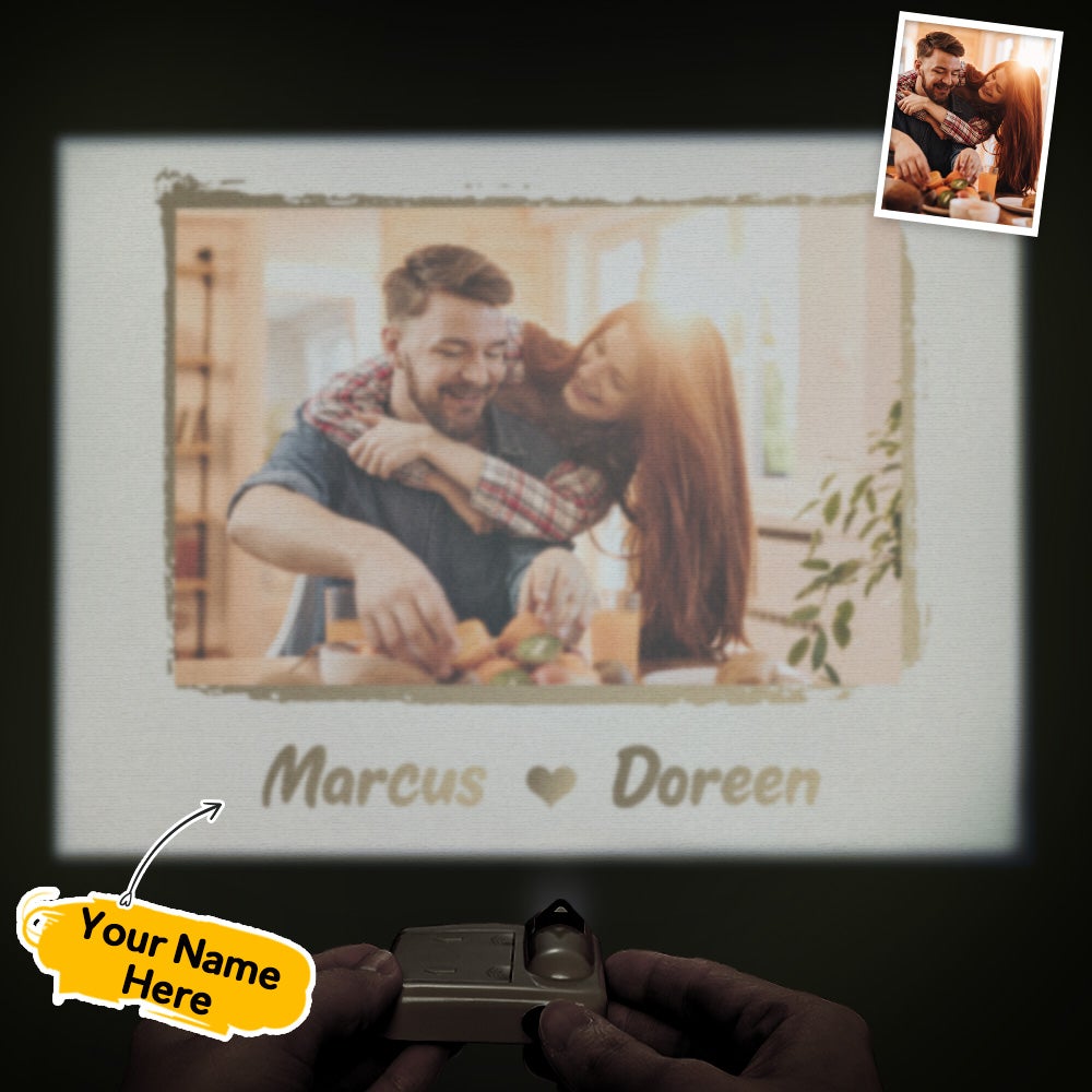 Custom Name Photo Projector Lamp Romantic Gold Photo Frame Home Party Decor Atmosphere Light Valentine's Day Gift - soufeeluk