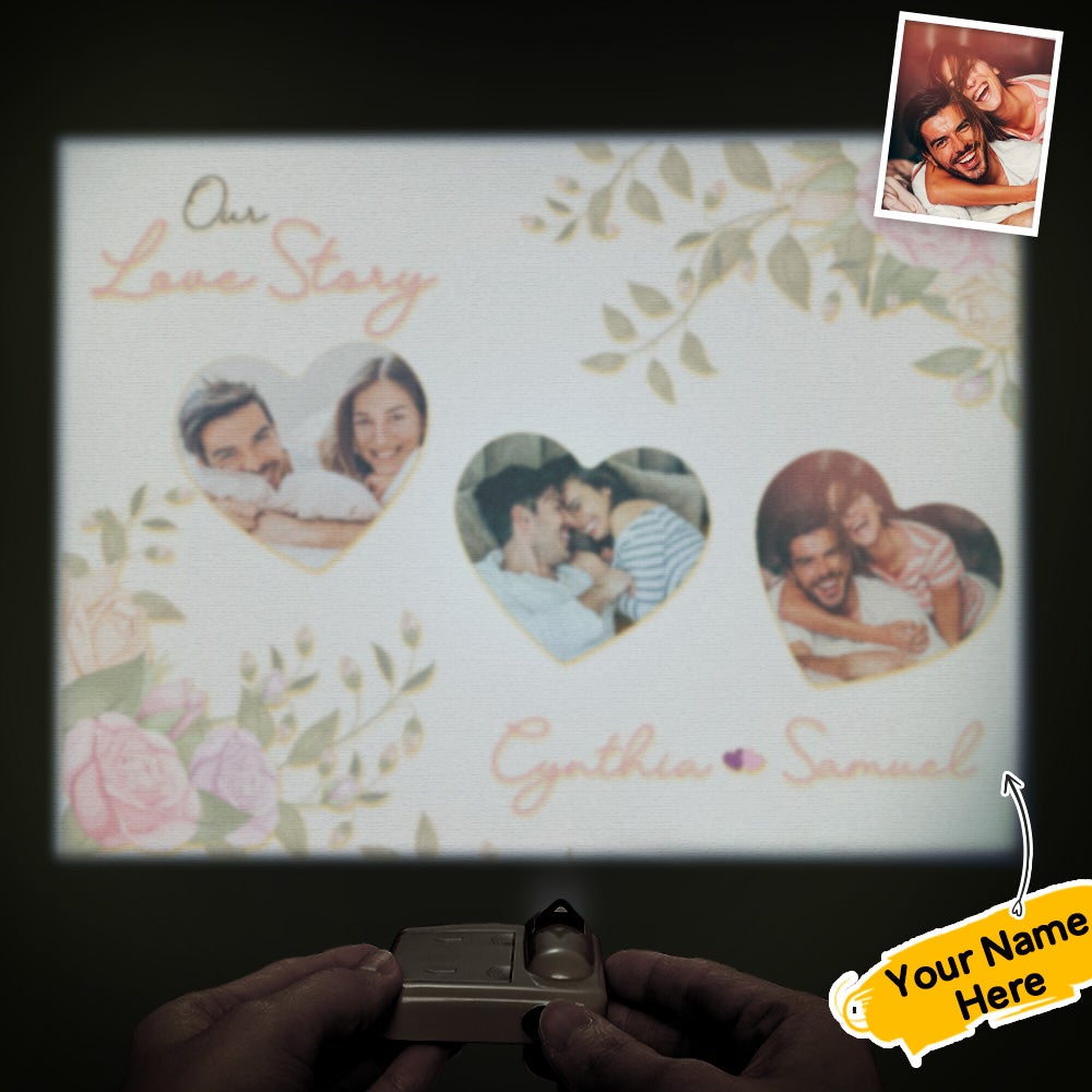 Custom Name Photo Projector Lamp Romantic Fresh Flower Home Party Decor Atmosphere Light Valentine's Day Gift - soufeeluk