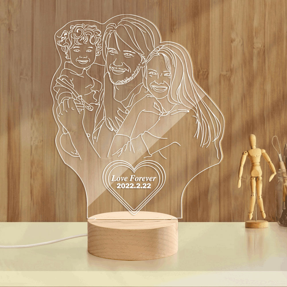 Custom Heart-shaped Engraved 3D Photo Lamp Led Personalised Night Light Gift for Family - soufeeluk