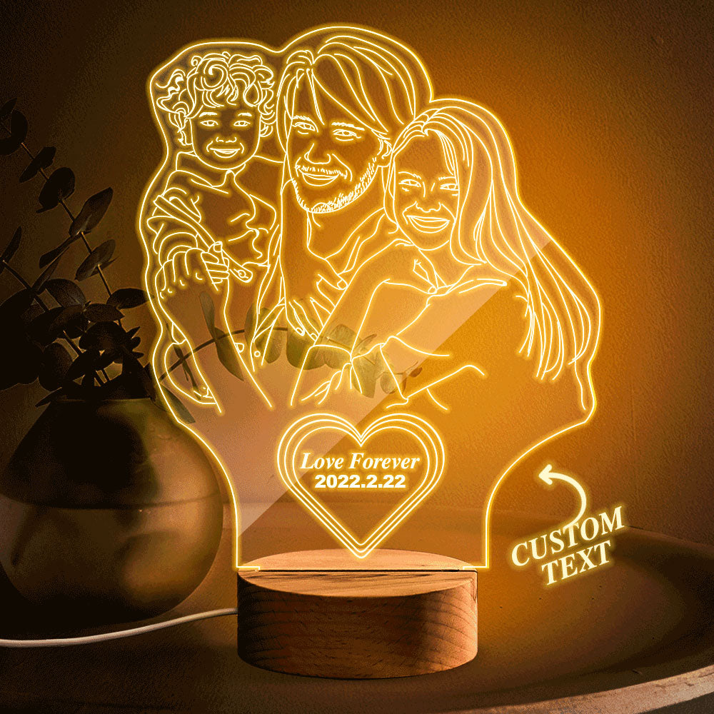 Custom Heart-shaped Engraved 3D Photo Lamp Led Personalised Night Light Gift for Family - soufeeluk