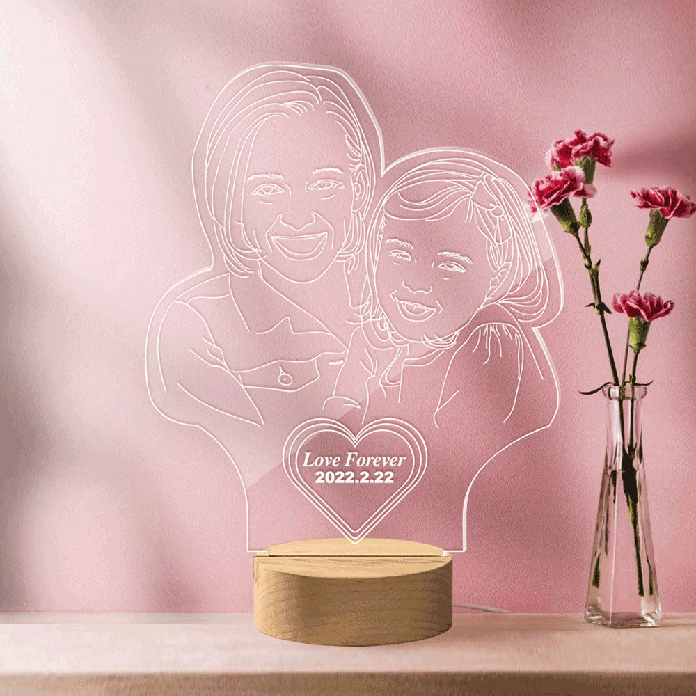 Custom Heart-shaped Engraved 3D Photo Lamp Led Personalised Night Light Gift for Mom - soufeeluk