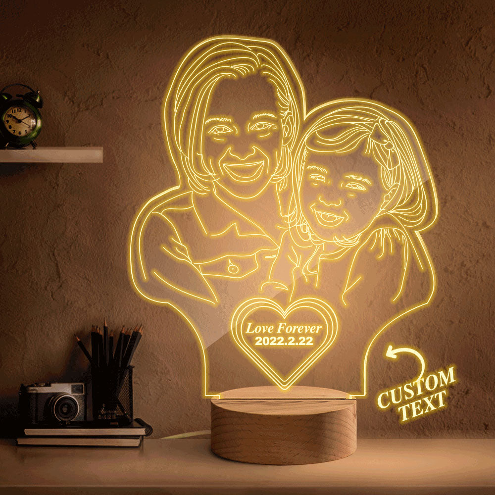 Custom Heart-shaped Engraved 3D Photo Lamp Led Personalised Night Light Gift for Mom - soufeeluk