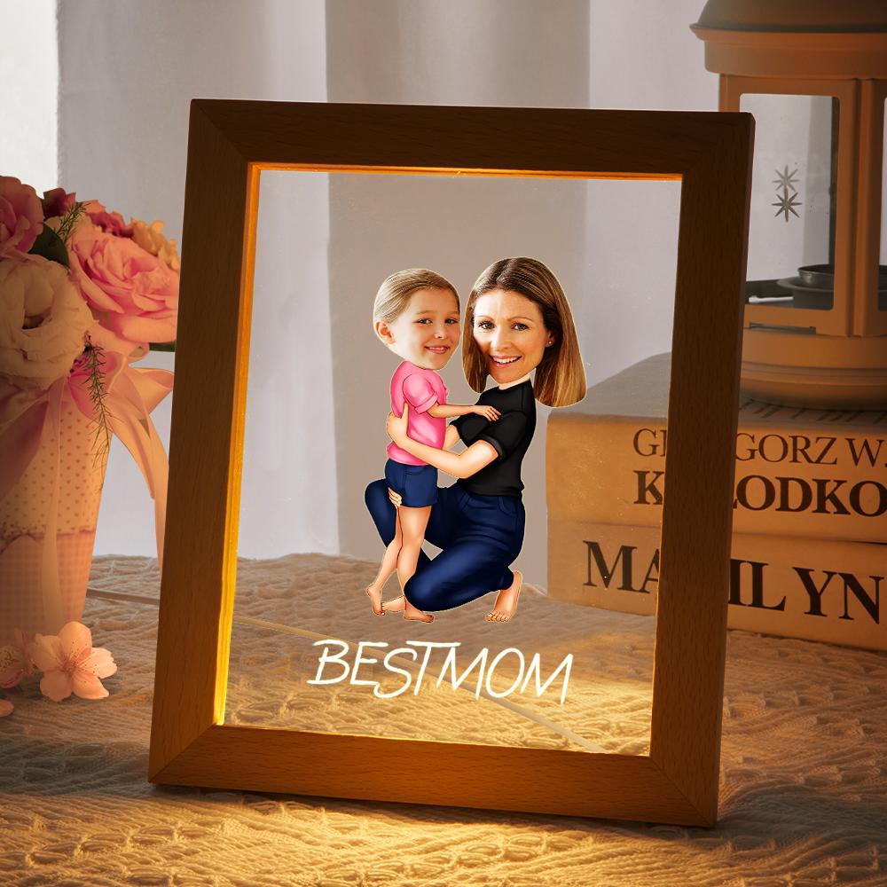 Custom Face Photo Wooden Frame Painting Personalised Dear Mommy and Me Wooden Wall Art Gift For Mother's Day - soufeeluk