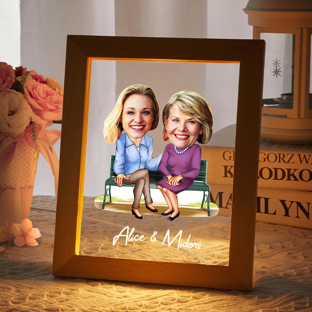 Custom Face Photo Wooden Frame Painting Personalised Mommy and Me In The Park Wooden Wall Art, Gift For Mother's Day - soufeeluk