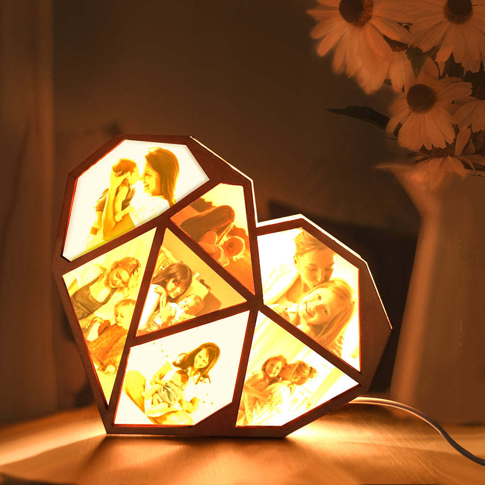 Custom Photo Wooden Lamp Personalised Heart Led Night Light Home Decoration Gift - soufeeluk