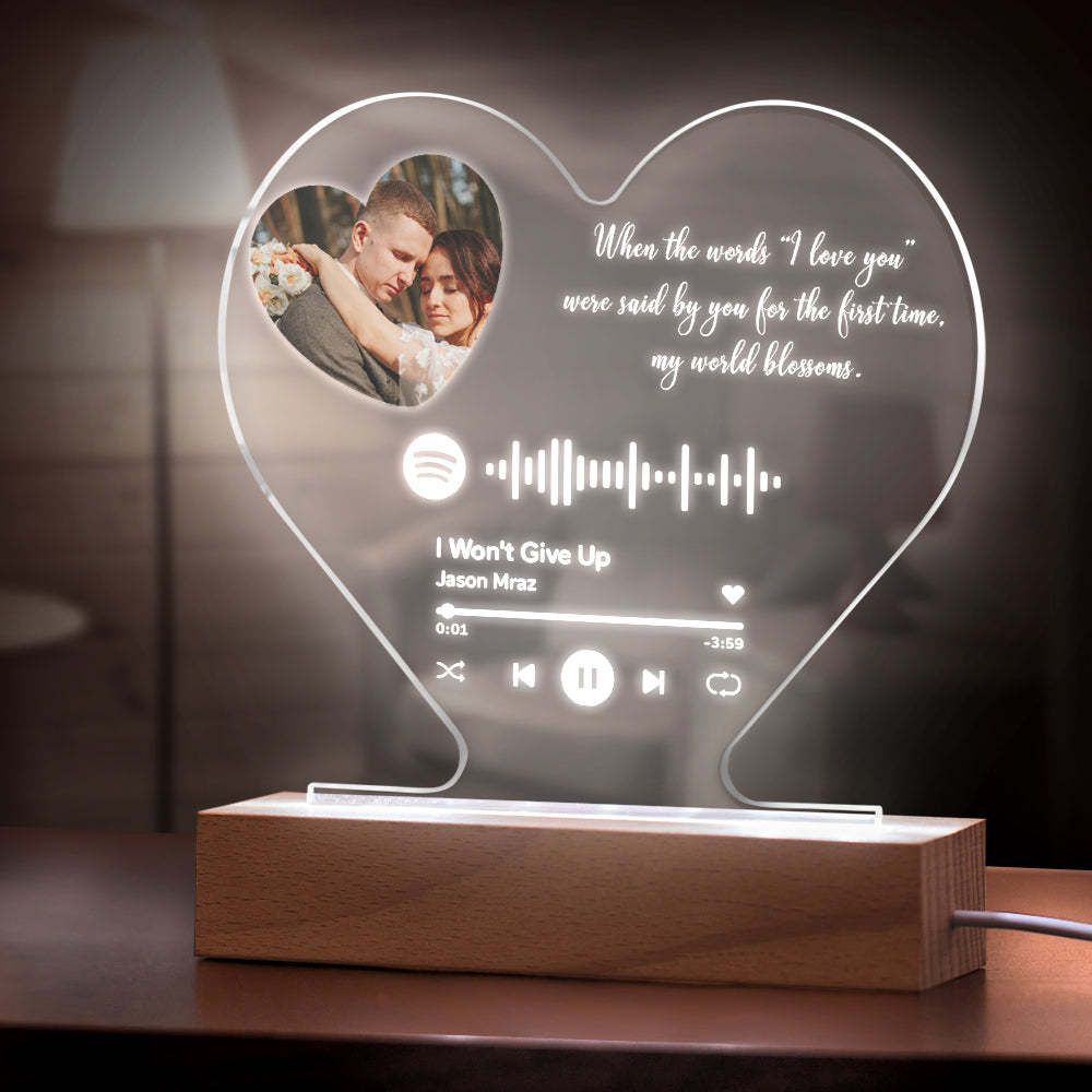 Custom Heart-Shaped Spotify Code Music Plaque Night Light Engraved Text Plaque - soufeeluk