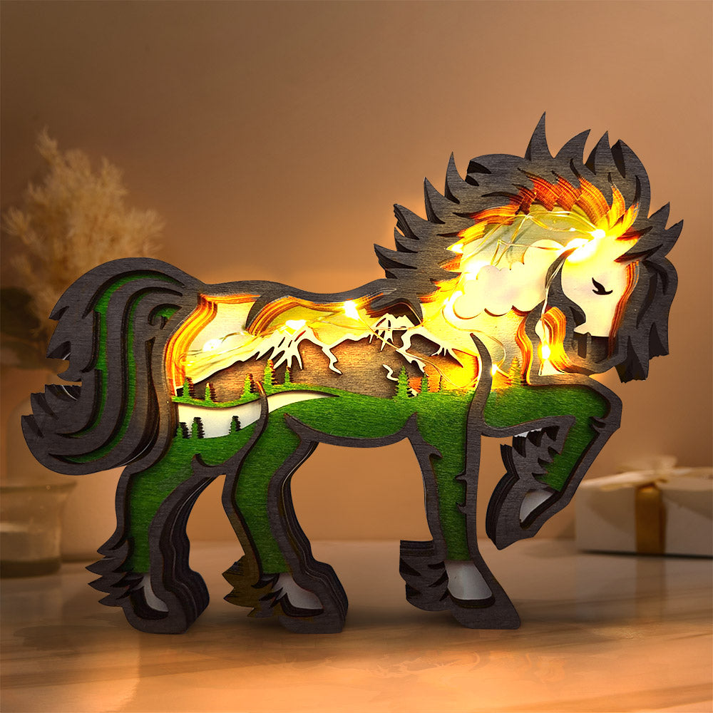 Custom Animal Wooden Statue Home Ornament Multi layer Woodland Bear Silhouette Decor for Shelf Table Wood Statue - soufeeluk