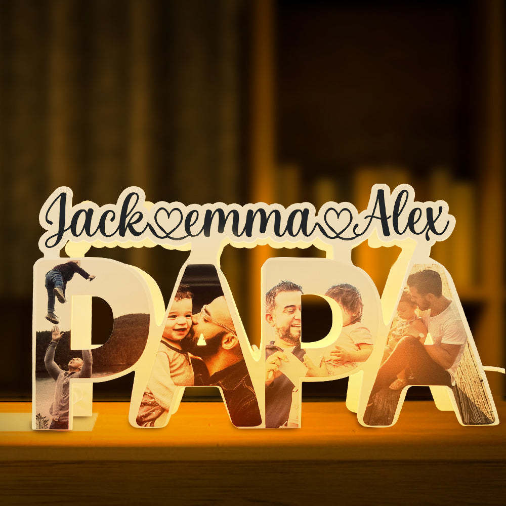 Custom Papa Photo Name Light Personalised Acrylic Family Name Lamp Desk Decoration Gift for Father - soufeeluk