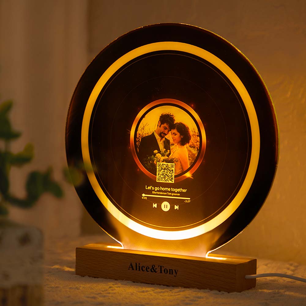 Scannable Custom QR Code Night Light Custom Photo Engraved Name Vinyl Records Gifts - soufeeluk