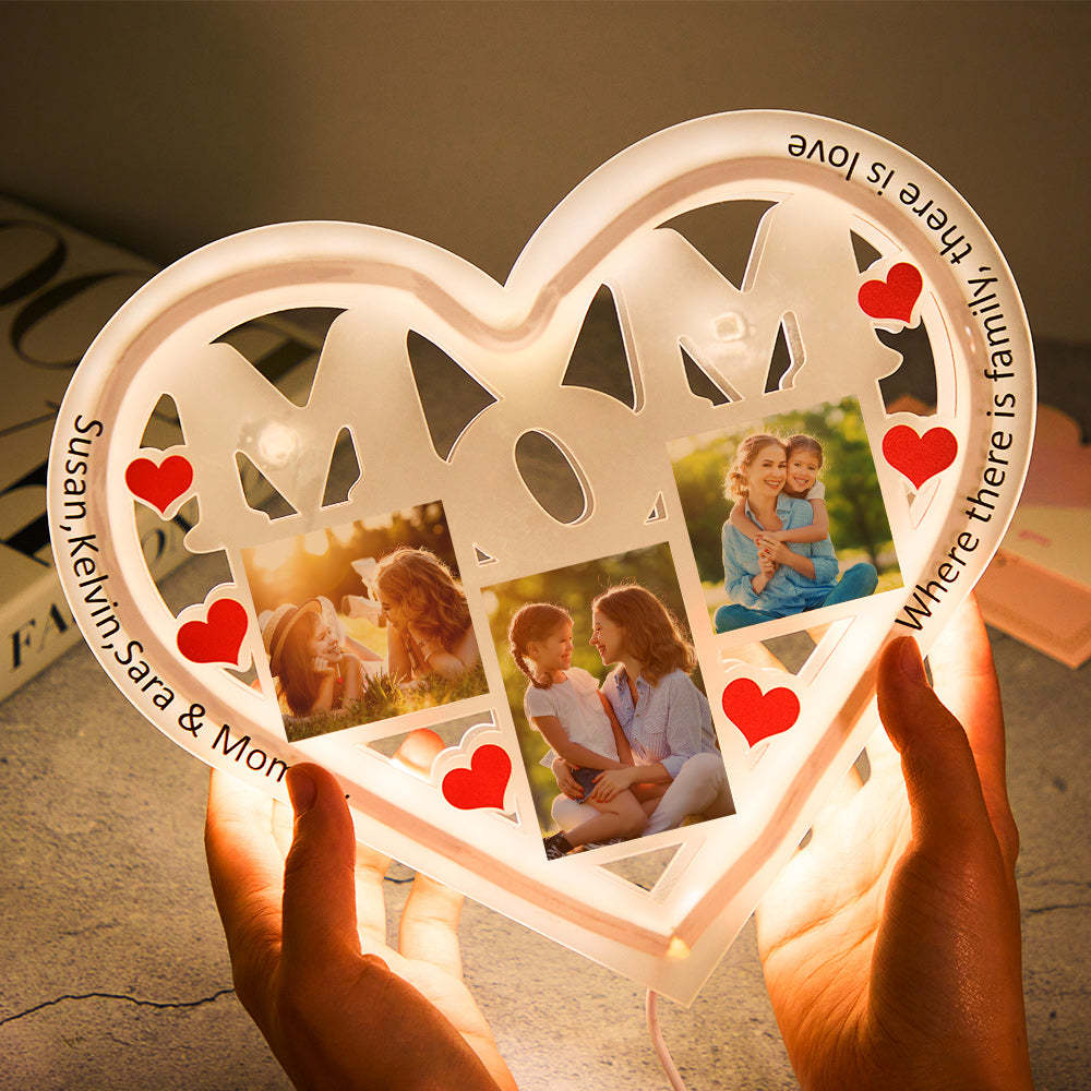 Custom Engraved Photo Night Light Heart Shaped Gifts for Mom - soufeeluk