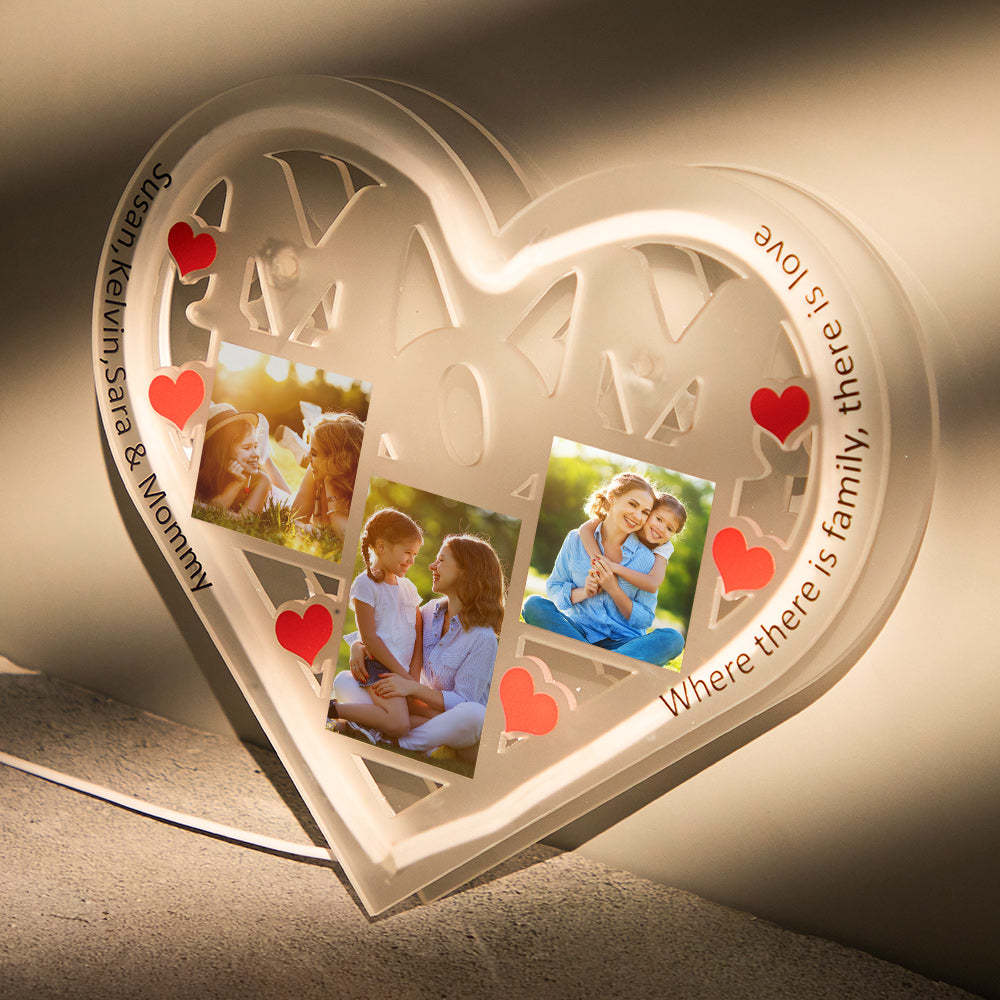 Custom Engraved Photo Night Light Heart Shaped Gifts for Mom - soufeeluk