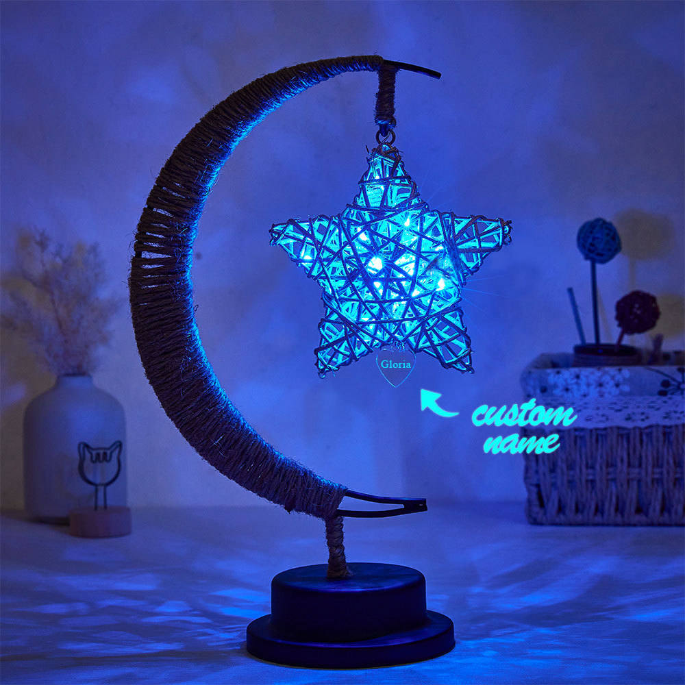 Custom Engraved Name Night Light Star Moon Hemp Rope Decorate Gifts - soufeeluk