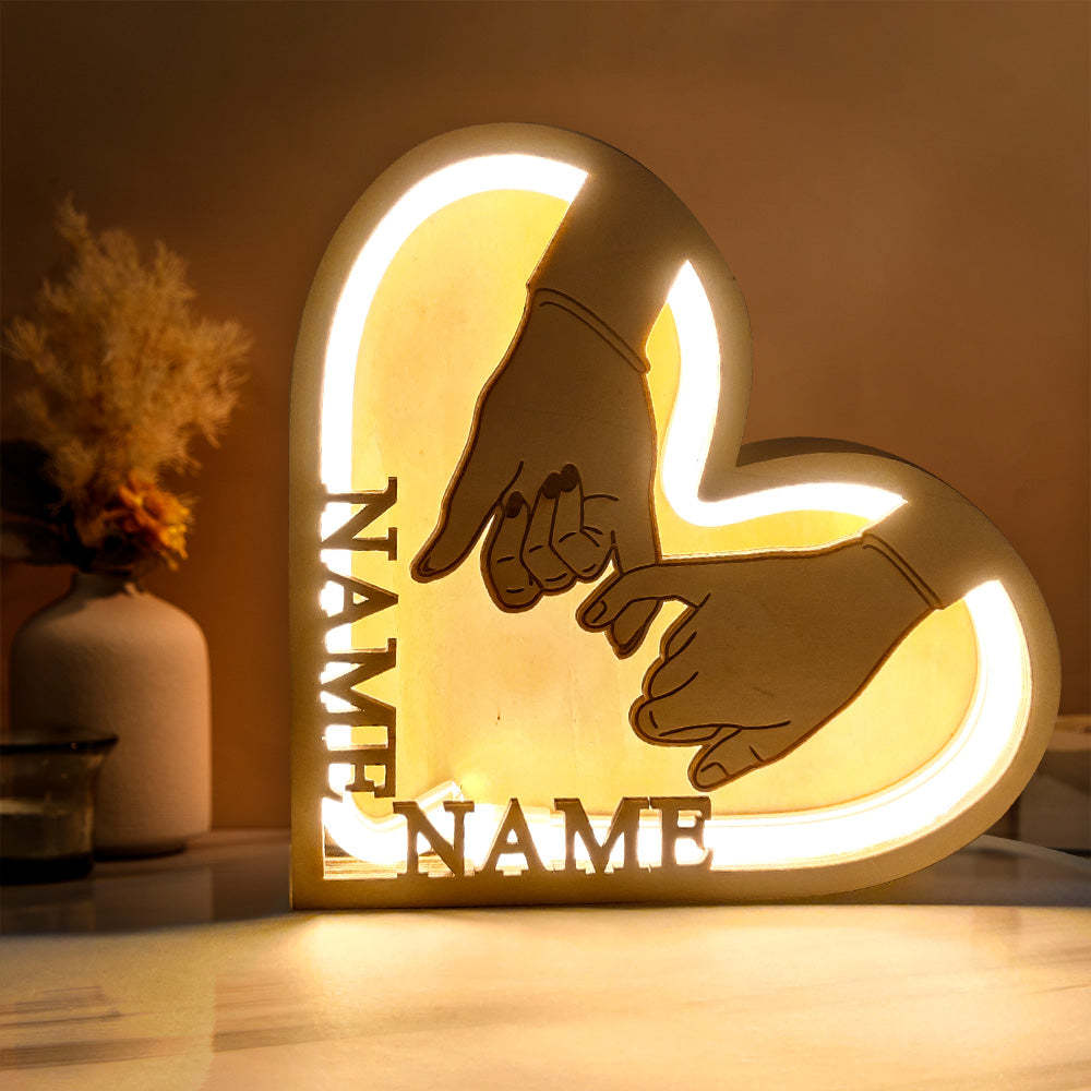 Custom Name Hand In Hand Light Personalised Wooden Heart Lamp Desk Decoration Gift - soufeeluk