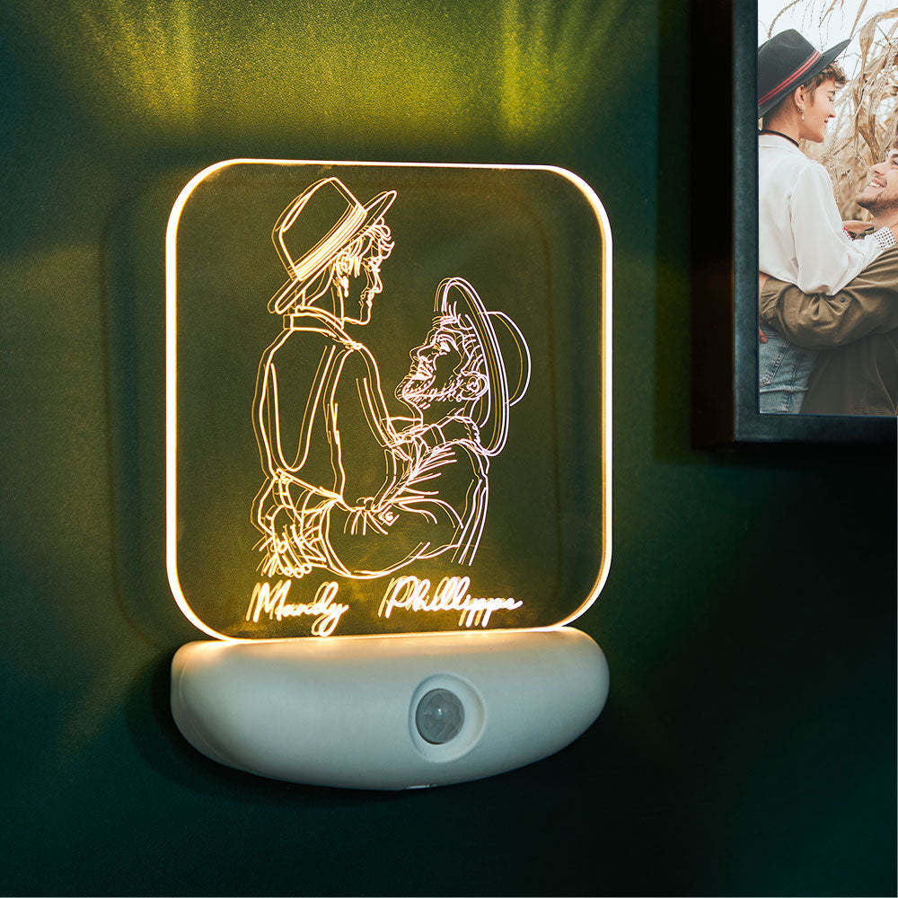 Custom 3D Photo Sensor Lamp Human Body Induction USB Charging Night Light Bedroom Corridor - soufeeluk