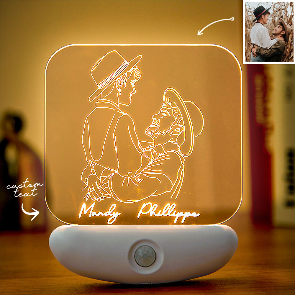 Custom 3D Photo Sensor Lamp Human Body Induction USB Charging Night Light Bedroom Corridor - soufeeluk