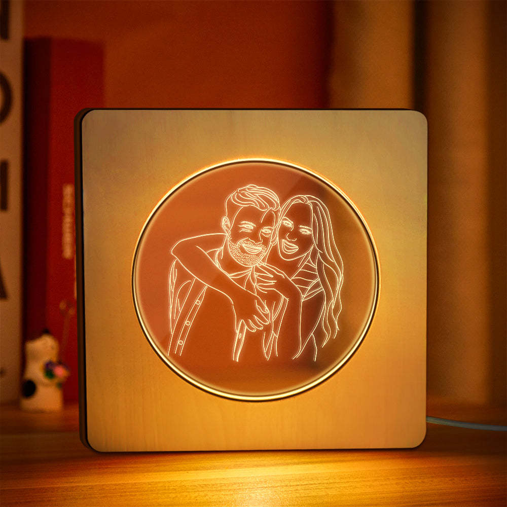 Custom Photo Engraved Night Light Personalised Wooden Frame Lamp Gift - soufeeluk