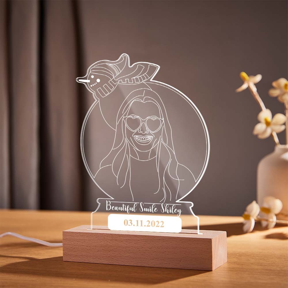 Personalised Snowman Photo Night Light Custom Engraved 3D Lamp 7 Colors Acrylic Night Light Christmas Day Gifts - soufeeluk