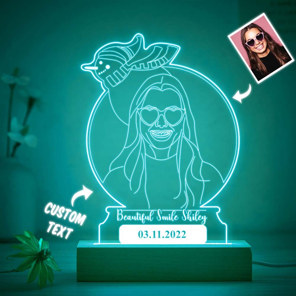 Personalised Snowman Photo Night Light Custom Engraved 3D Lamp 7 Colors Acrylic Night Light Christmas Day Gifts - soufeeluk