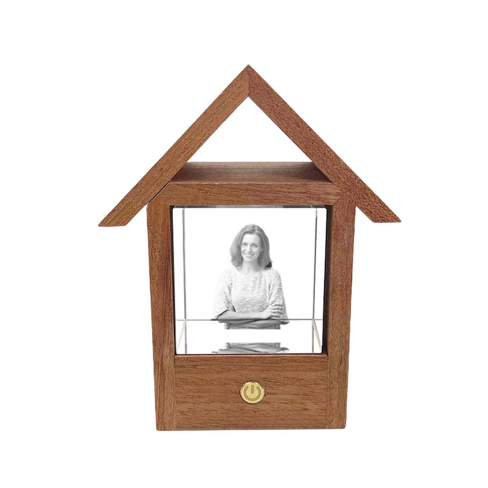 Custom 3D Crystal Photo Wooden House Night Light Home Decorative Lamp Gift - soufeeluk