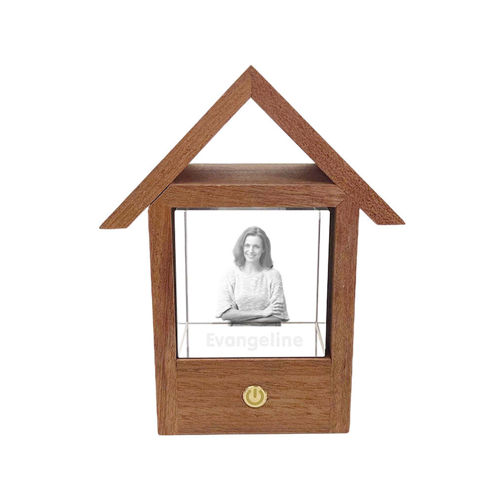 Custom 3D Crystal Photo Wooden House Night Light Home Decorative Lamp Gift - soufeeluk