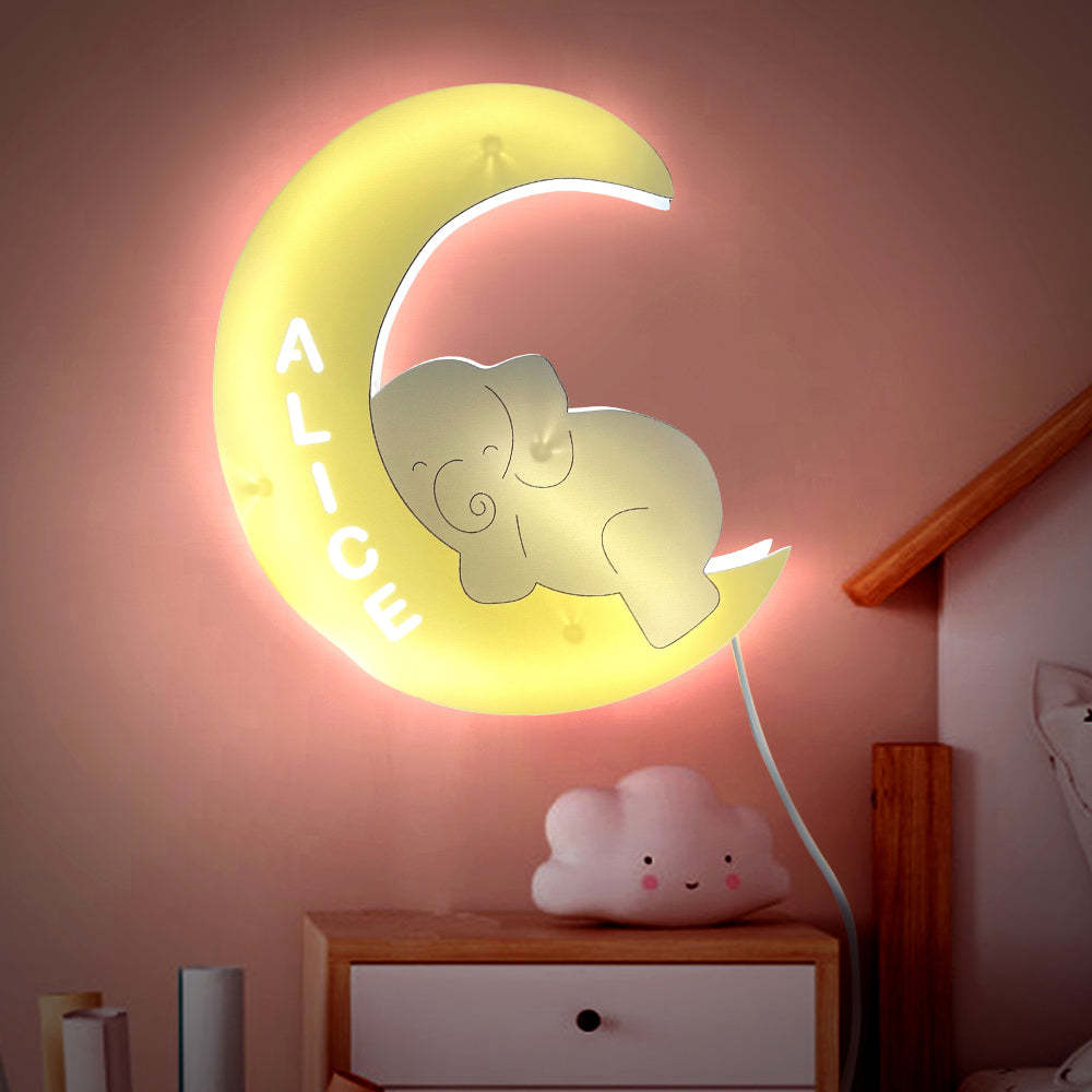 Personalised Name Baby Elephant Wall Light for Kids Room Birthday Gift for Kids - soufeeluk