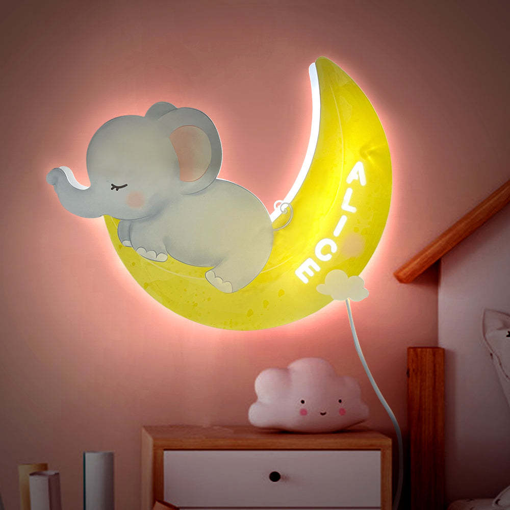 Personalised Name Elephant Wall Light for Kids Room Birthday Gift for Kids - soufeeluk