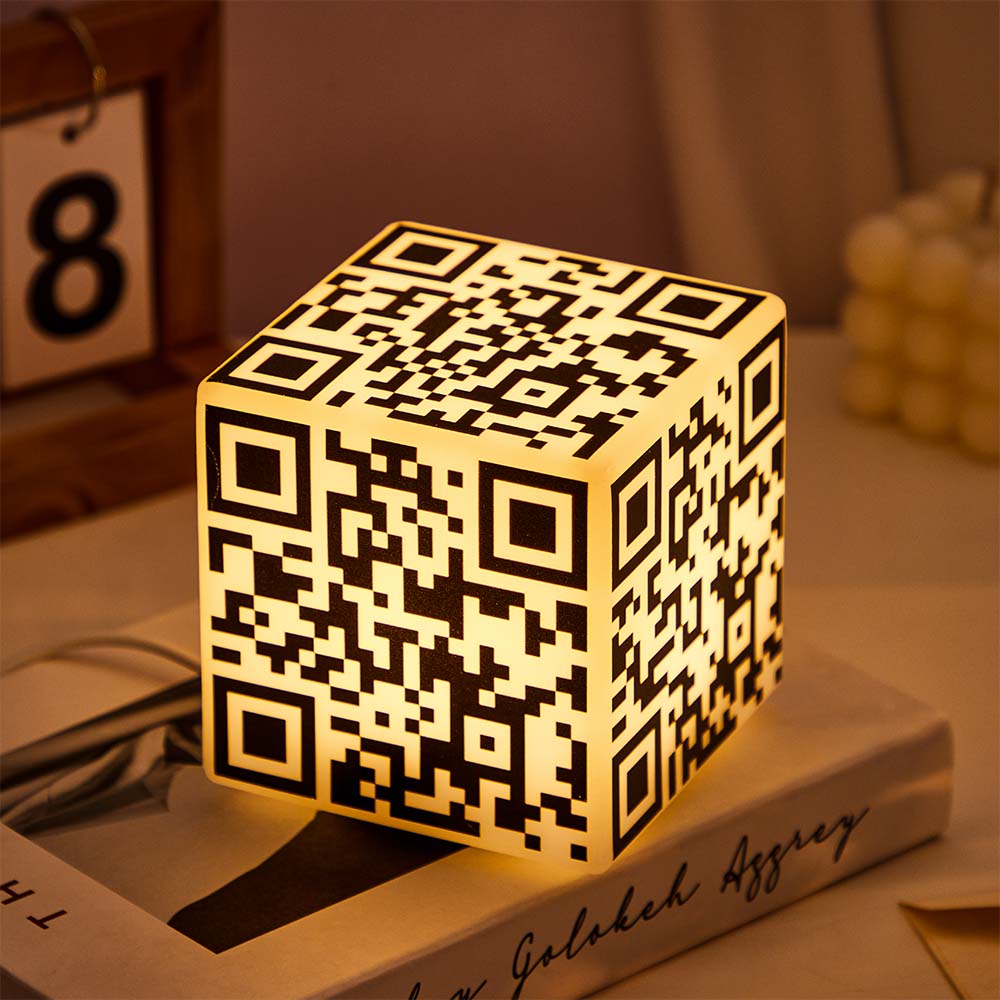 Scannable QR Code CUBE Night Light with Your Photo or Text Personalised Gift for Her - soufeeluk