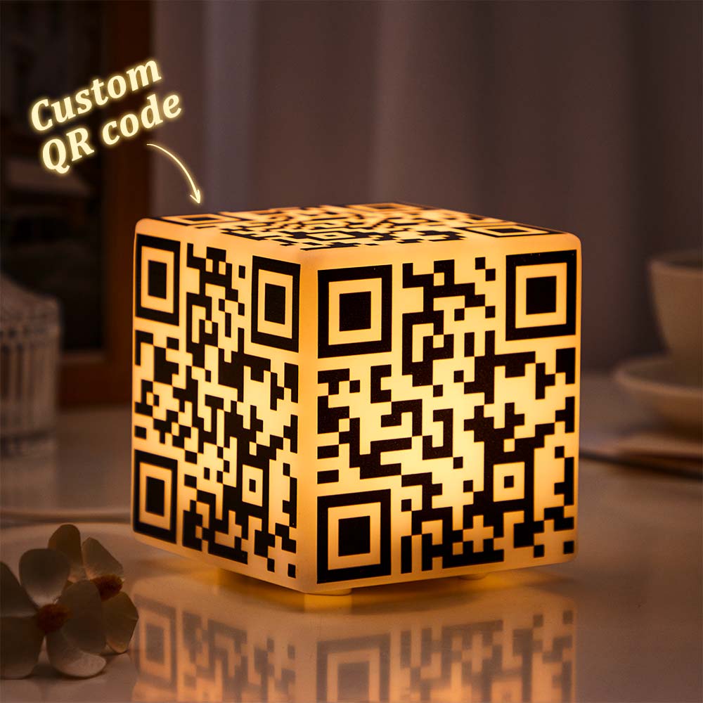 Scannable QR Code CUBE Night Light with Your Photo or Text Personalised Gift for Her - soufeeluk