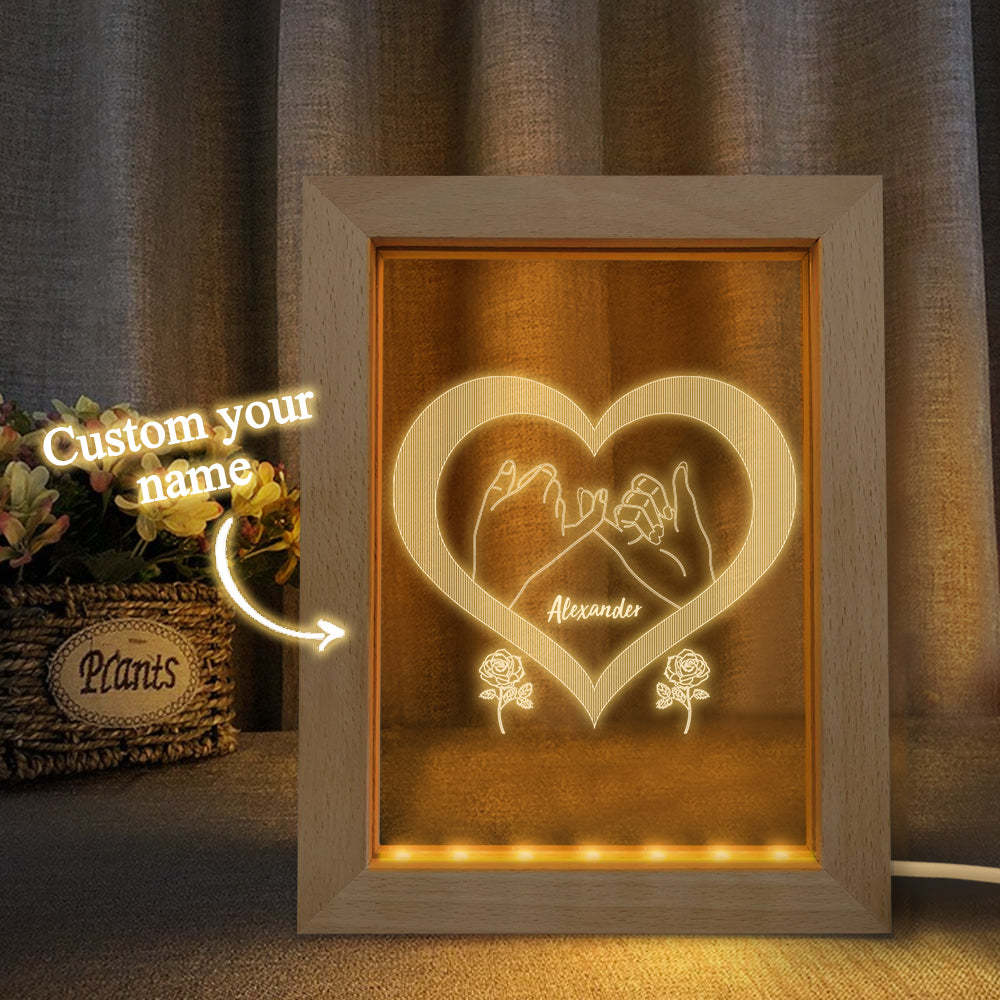 Custom Wooden Frame Light Personalised 3D Heart Night Light Couple Gift - soufeeluk