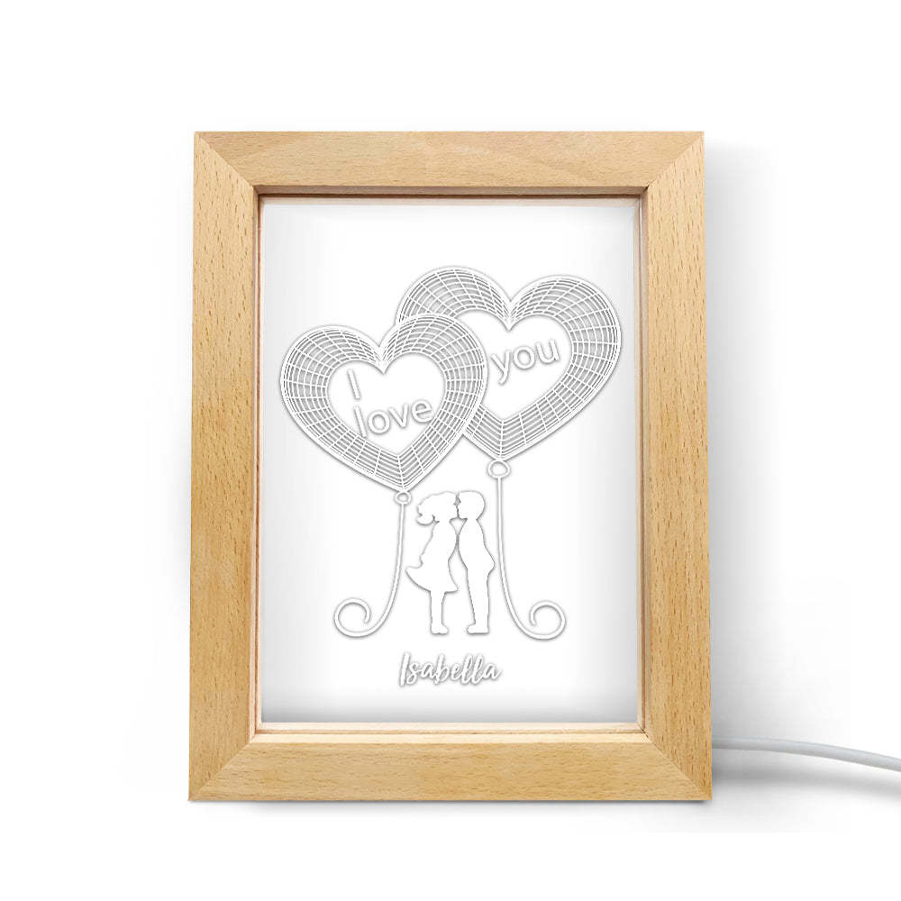 Custom Wooden Frame Light Personalised 3D Couple Night Light Gift - soufeeluk