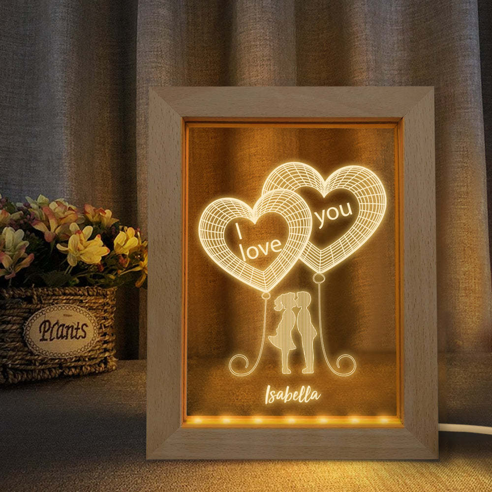 Custom Wooden Frame Light Personalised 3D Couple Night Light Gift - soufeeluk