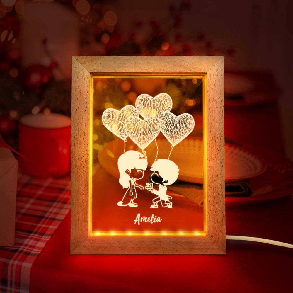 Custom 3D Night Light Personalised Heart Wooden Frame Light Gift - soufeeluk