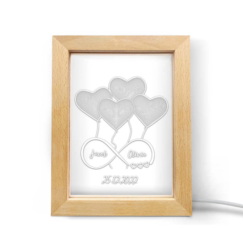 Custom Infinity Night Light Personalised 3D Heart Wooden Frame Lamp Gift - soufeeluk