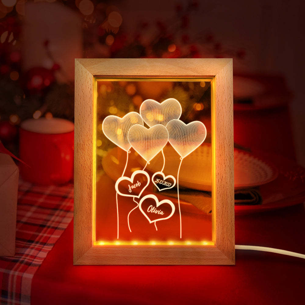 Custom 3D Night Light Personalised Heart Wooden Frame Lamp Gift - soufeeluk