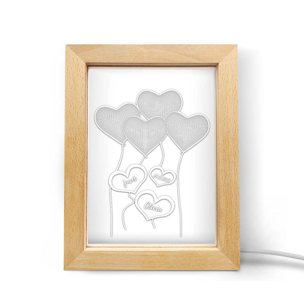 Custom 3D Night Light Personalised Heart Wooden Frame Lamp Gift - soufeeluk