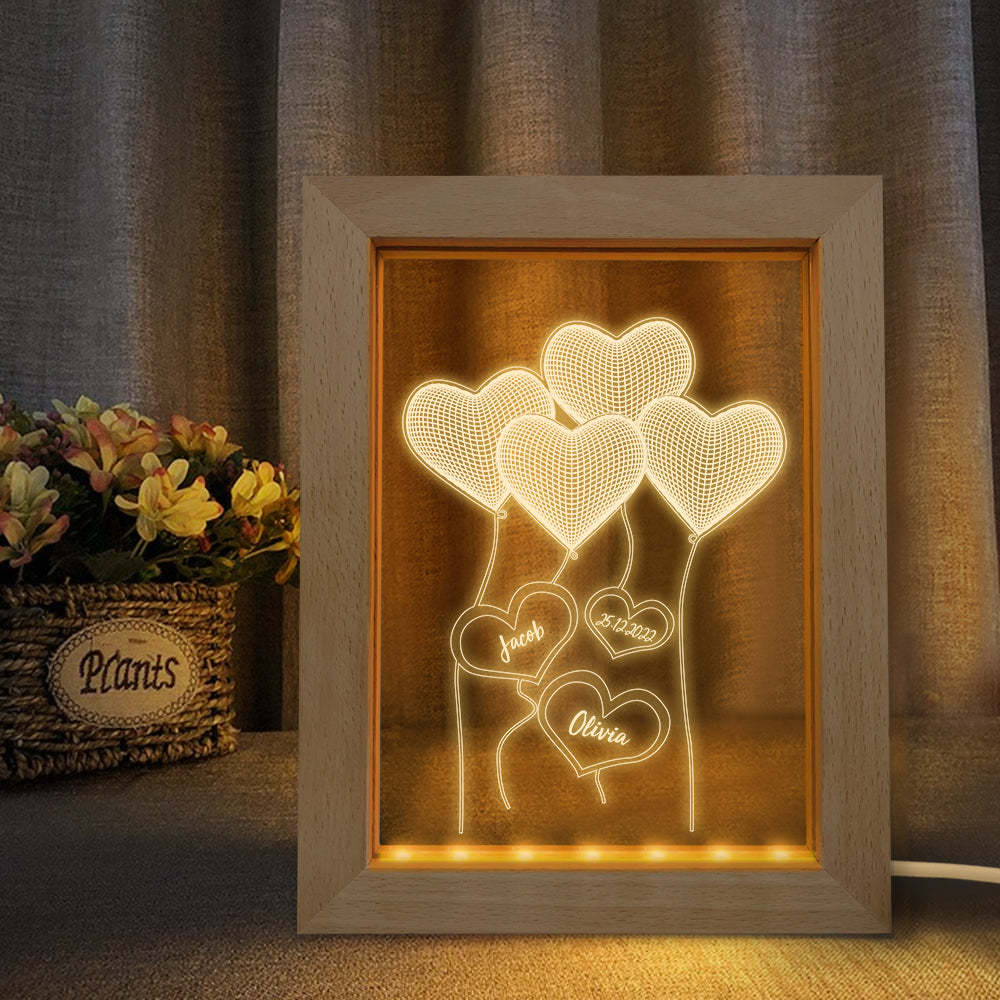 Custom 3D Night Light Personalised Heart Wooden Frame Lamp Gift - soufeeluk